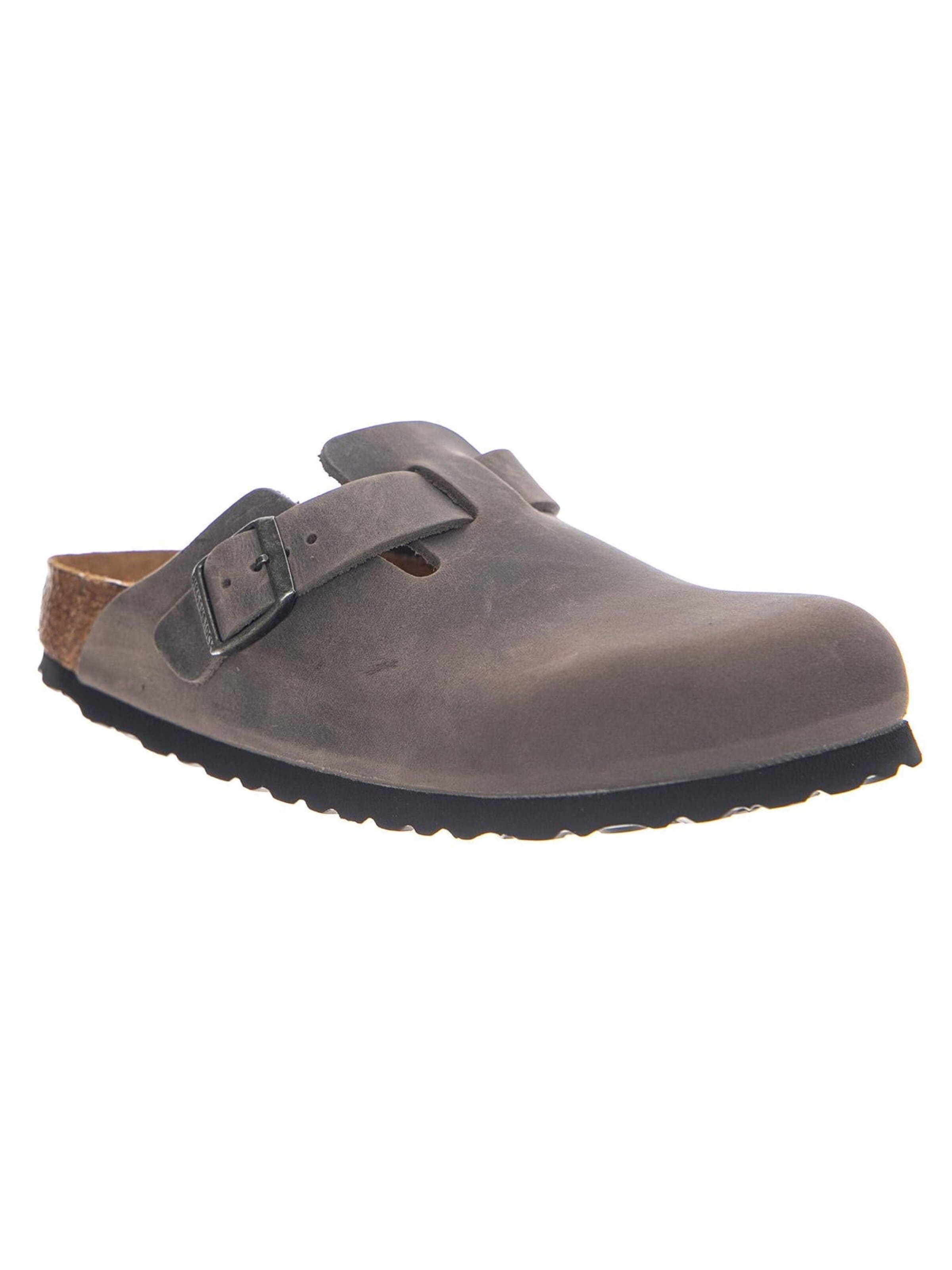 BIRKENSTOCK Klapki 'BOSTON SFB OILED LEATHER NARROW FIT IRON' w kolorze szary