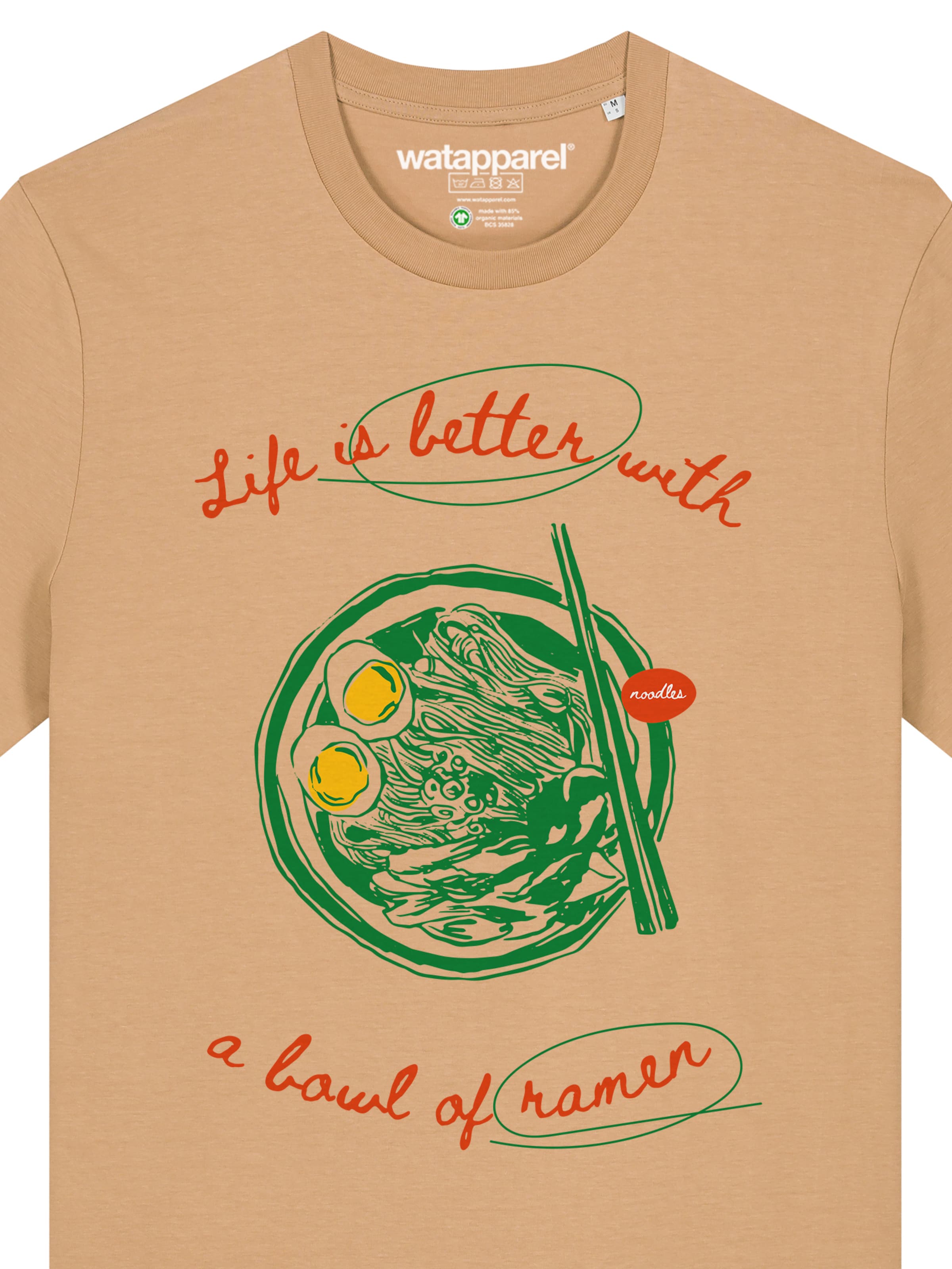 Watapparel Shirt 'Life Is Better With Ramen' in Beige