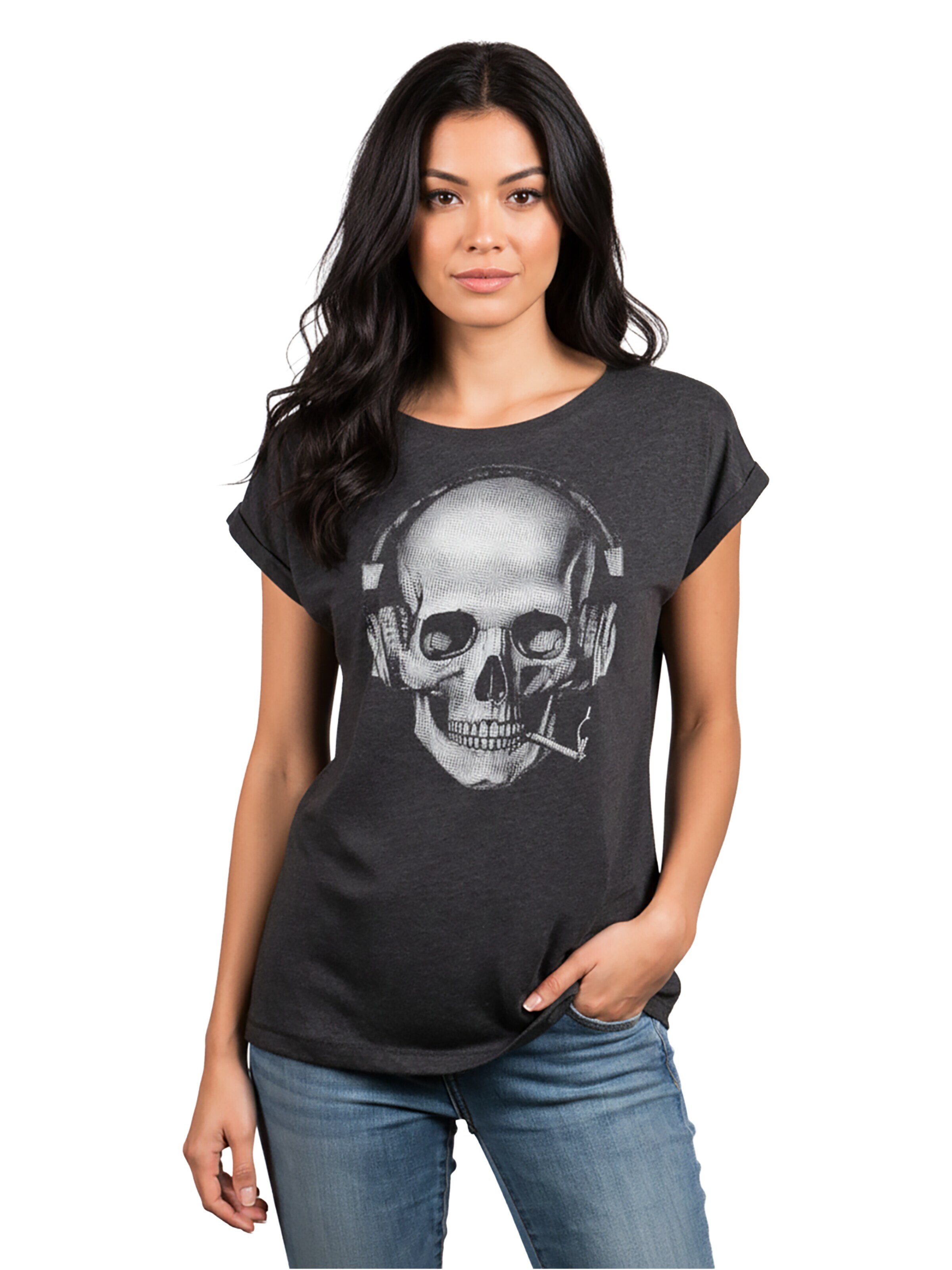 MAKAYA Shirt 'Smoking Skull' in Grey