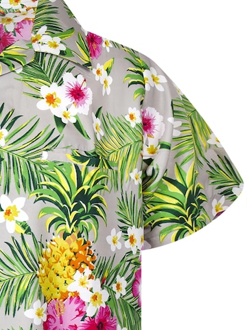 King Kameha Regular fit Button Up Shirt 'Pineapple Flowers' in Grey