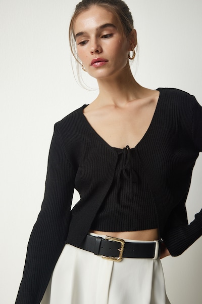 Happiness İstanbul Gebreid vest in de kleur Zwart, Productweergave