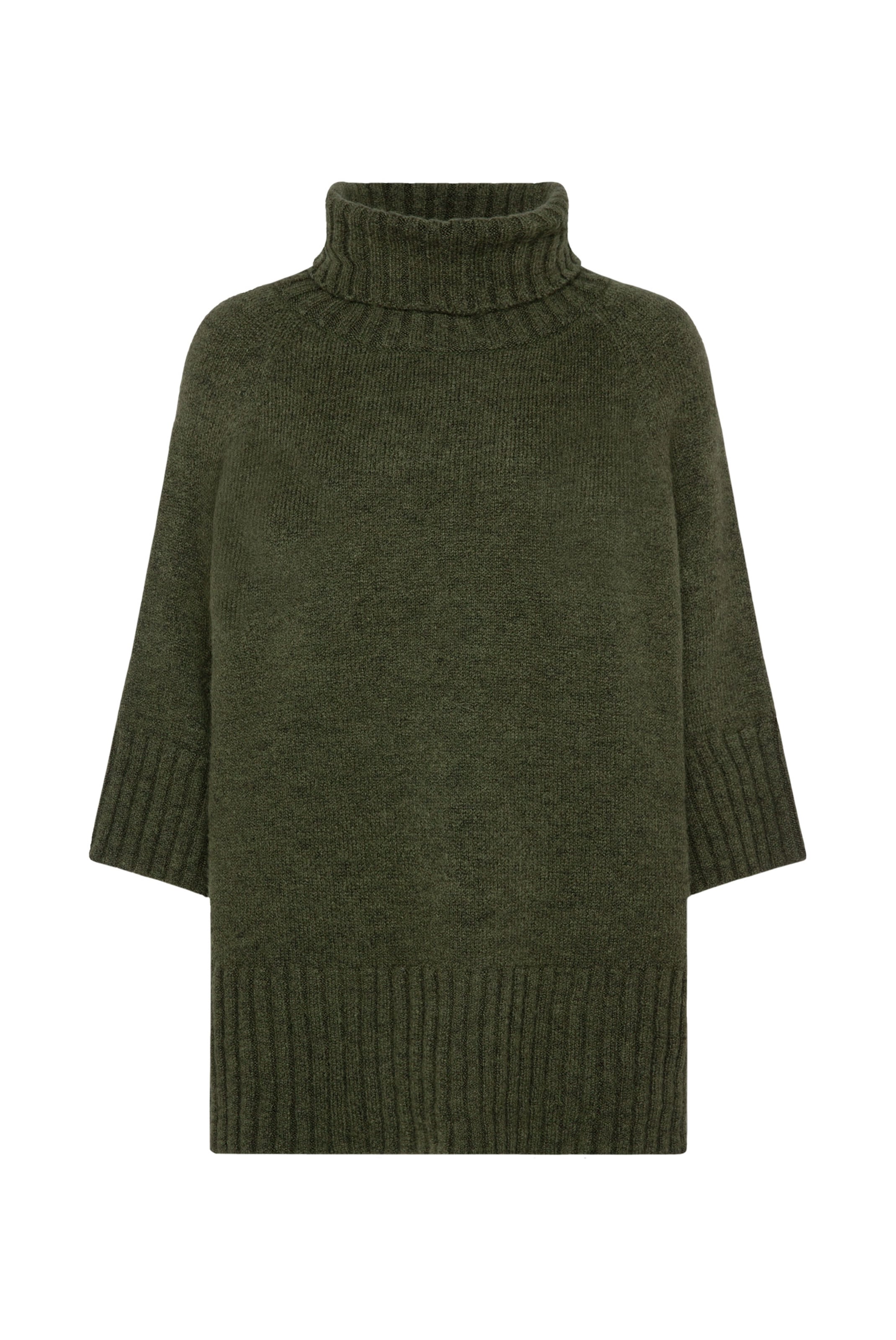 SENSES.THE LABEL Rollkragenpullover mit verkürzten Ärmeln in Grün: Vorderseite