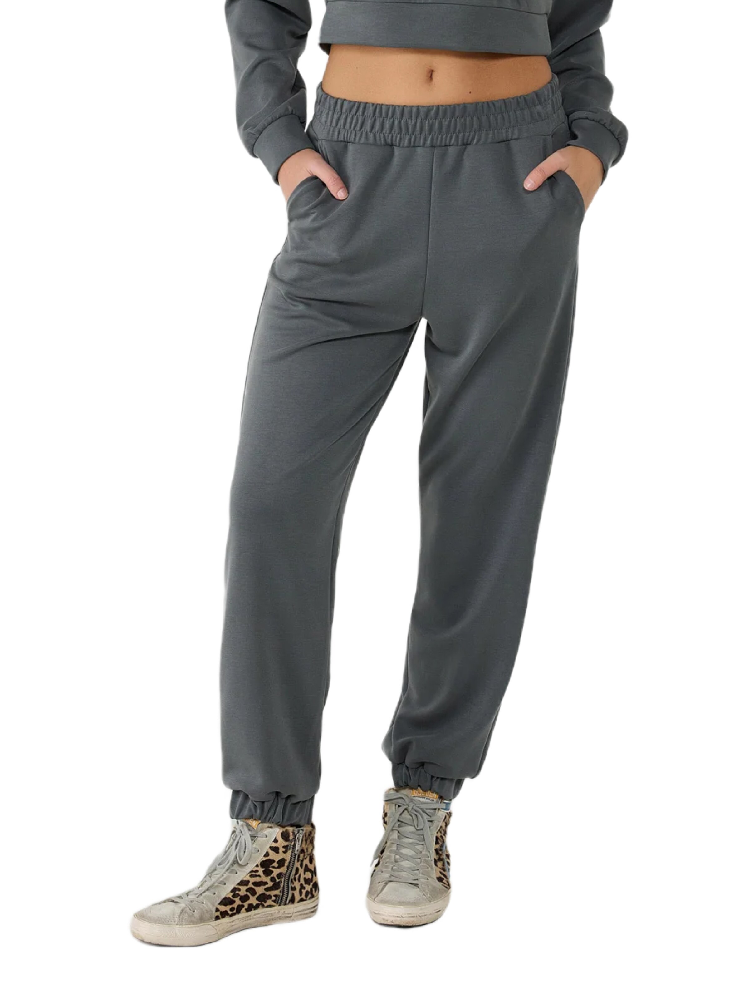 No Matter What Tapered Pants in Grey: front