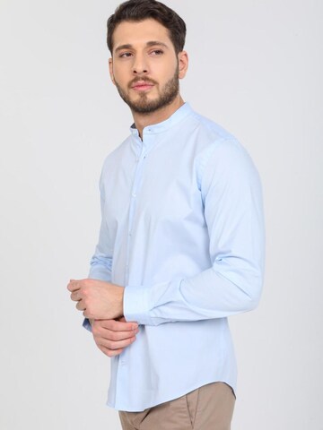 7Camicie Slim fit Zakelijk overhemd 'Caravaggio Poplin Stretch Man Shirt White' in Blauw