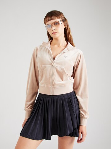 GUESS Athletic Zip-Up Hoodie in Pink: front