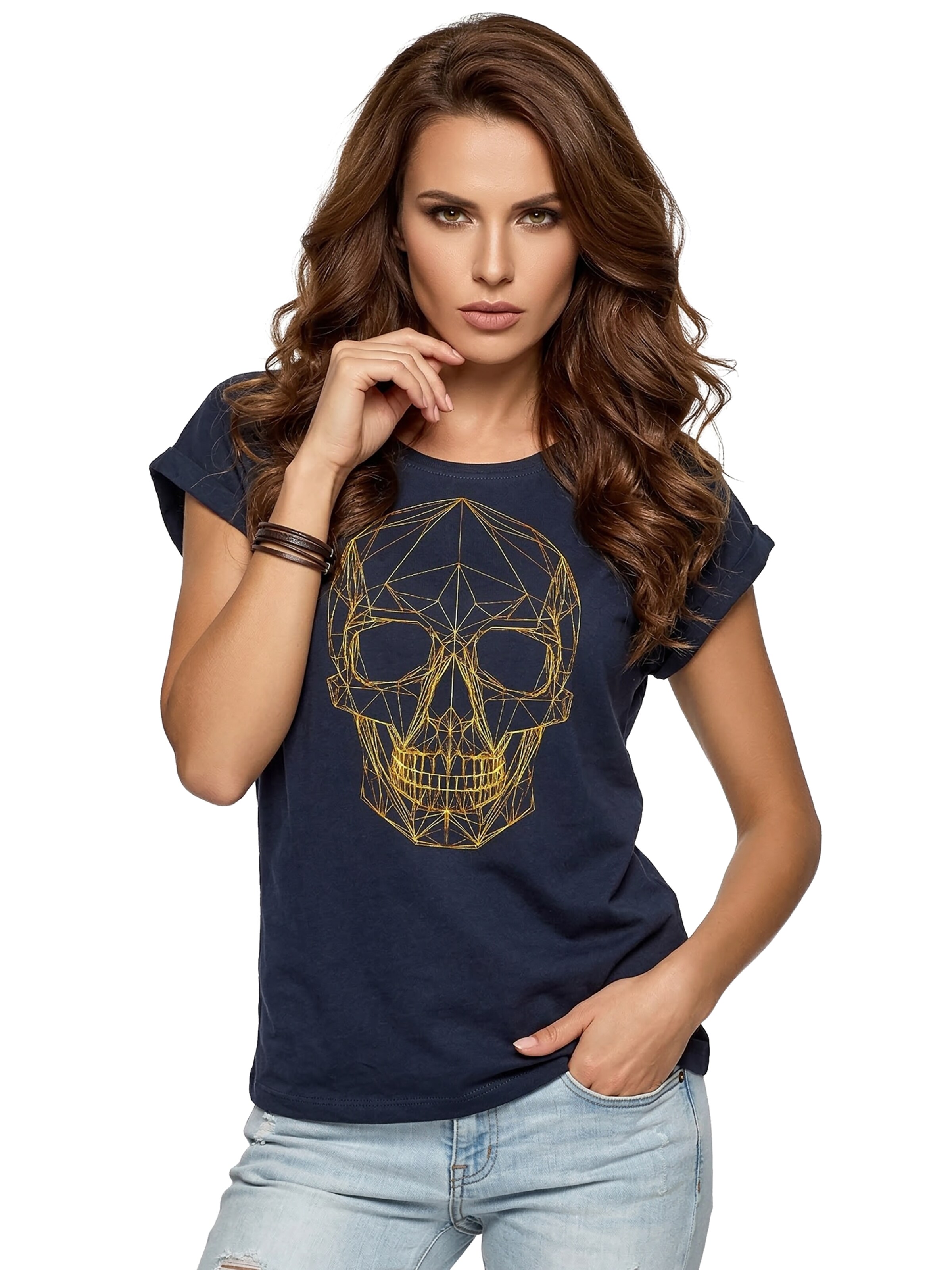 MAKAYA Shirt 'Line Skull' in Blue: front