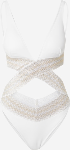 River Island Triangle Swimsuit in White: front