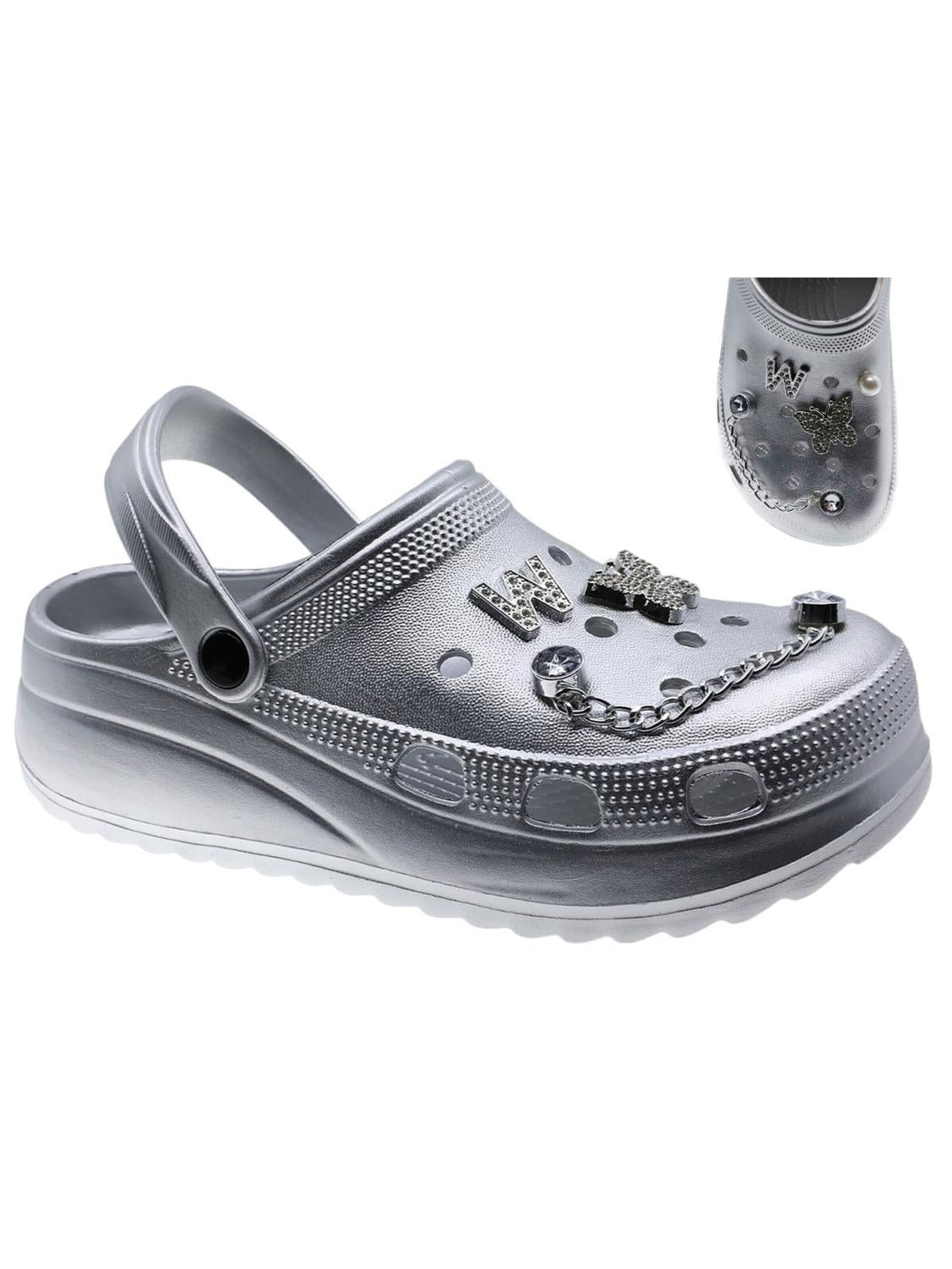 Beppi Clogs 'Eva Clog'‌‌ in Silber: Vorderseite