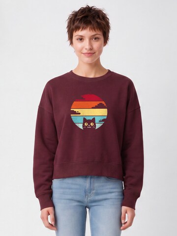 Watapparel Sweatshirt 'Retro Sunset Cat' in Rot: Vorderseite