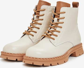 CESARE GASPARI Lace-Up Ankle Boots in Beige
