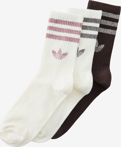 ADIDAS ORIGINALS Čarape '3 STRIPES GLITTER CREW 3 PAIRS' veličine 31-33 u tamno smeđa / sivkasto ljubičasta (mauve) / crna melange / bijela, Pregled proizvoda