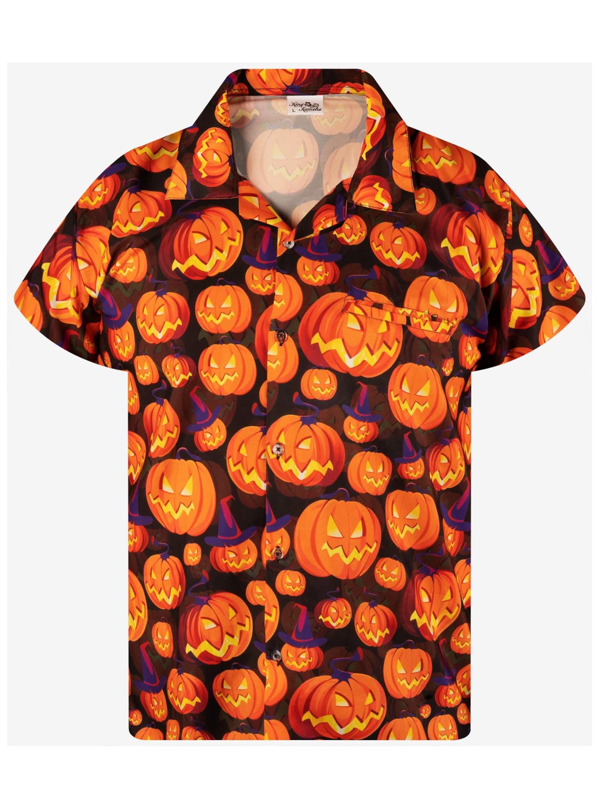King Kameha Shirt 'Helloween Pumpkin Allover' in Orange: front