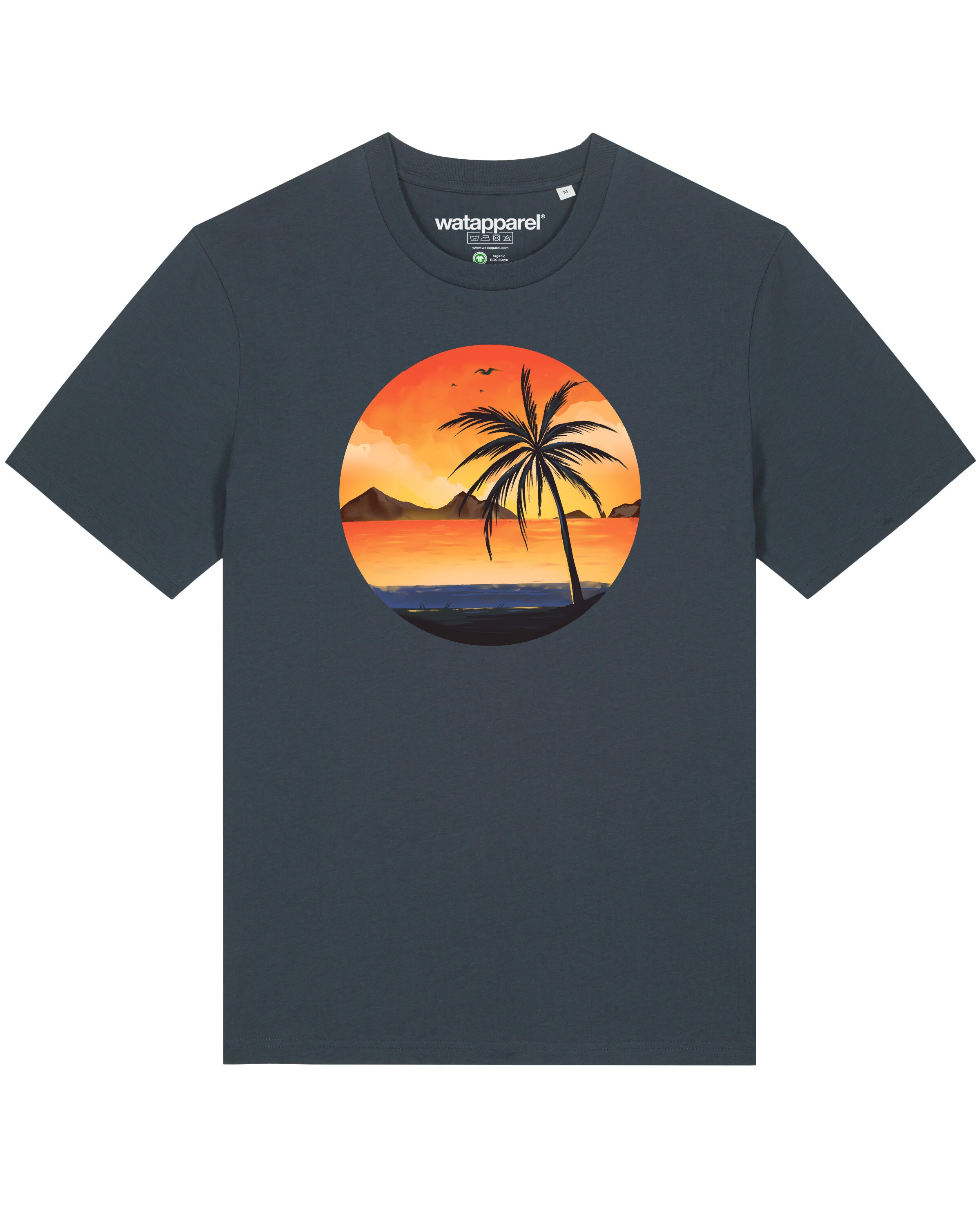 Maglietta ' Sunset on palm beach ' di Watapparel in grigio: frontale