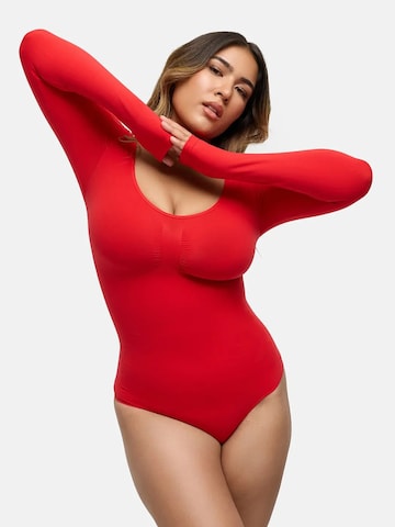 cfab (formerly creamy fabrics) - Body moldeador 'Bodysuit Sculpting Shapewear Longsleeve mit String' en rojo
