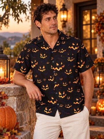 Maglietta 'Helloween Pumpkin Allover' di King Kameha in nero