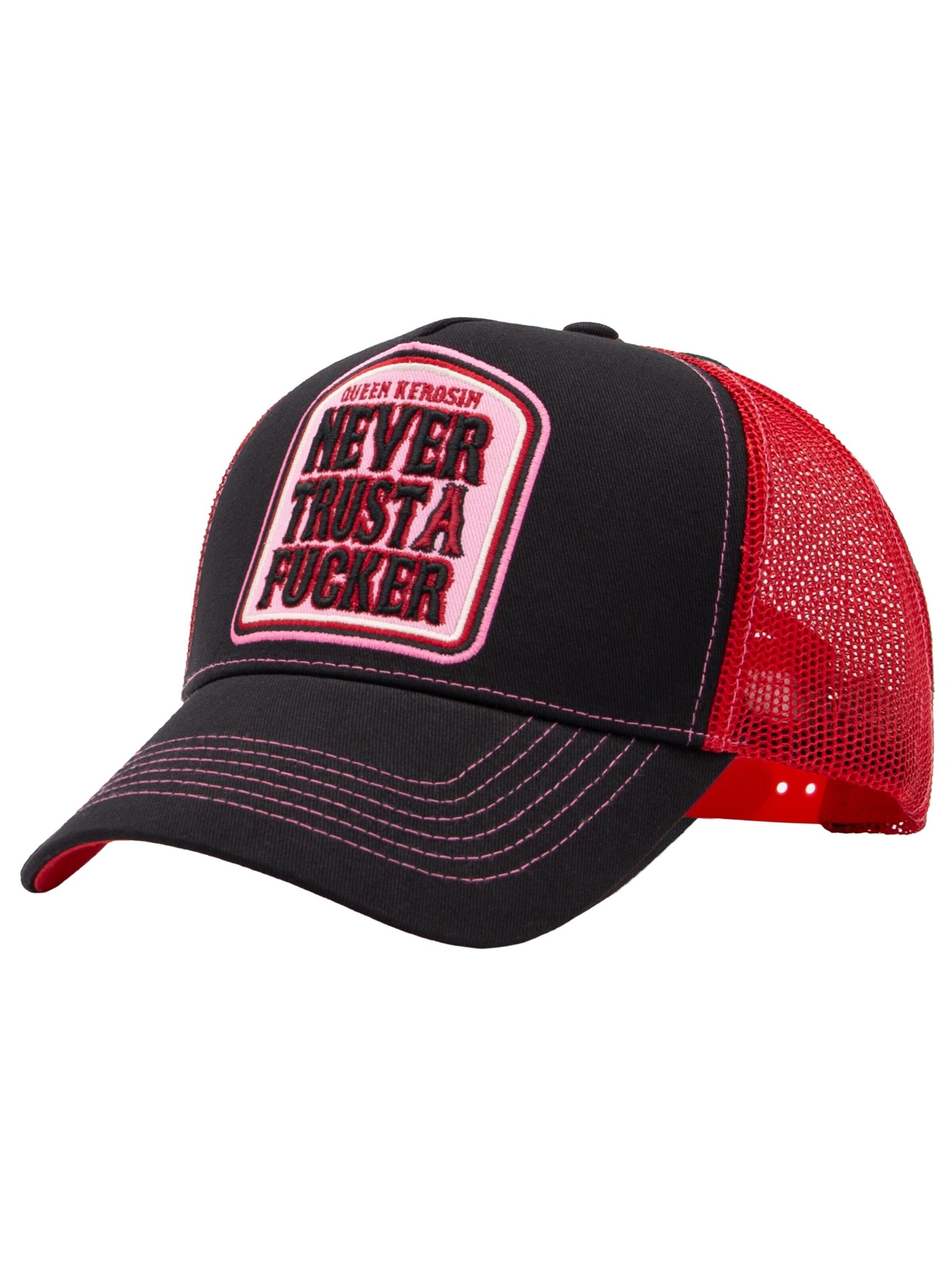 Queen Kerosin Cap 'Never Trust A Fucker' in Black: front
