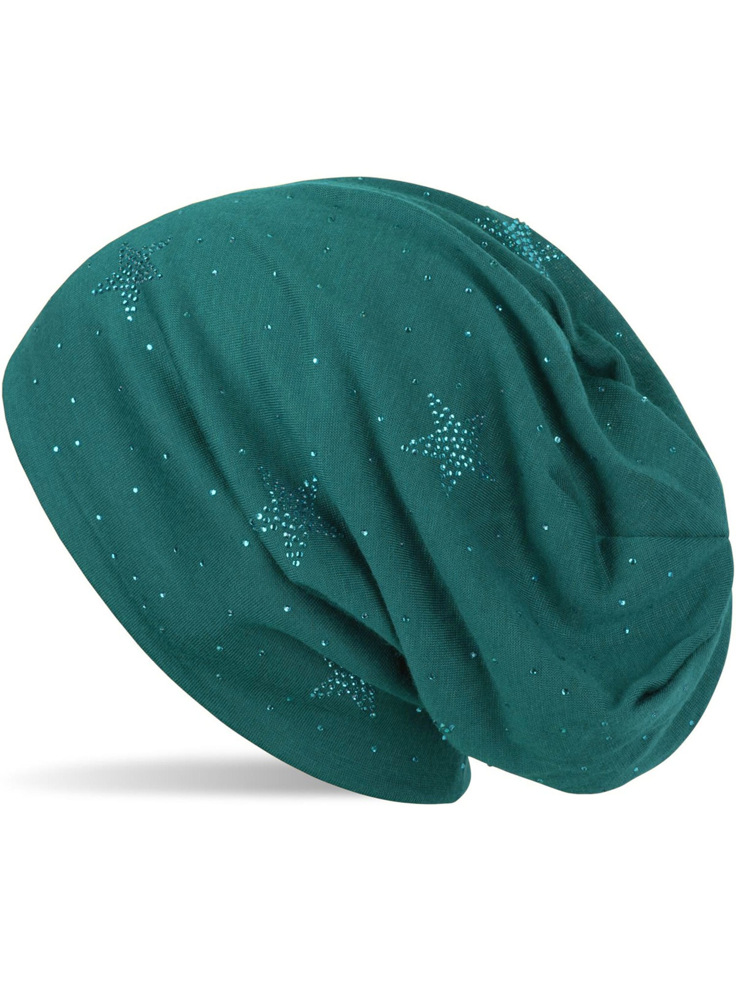 styleBREAKER Mütze 'Beanie mit Strass Sterne'‌‌‌‌‌‌ in Grün: Vorderseite