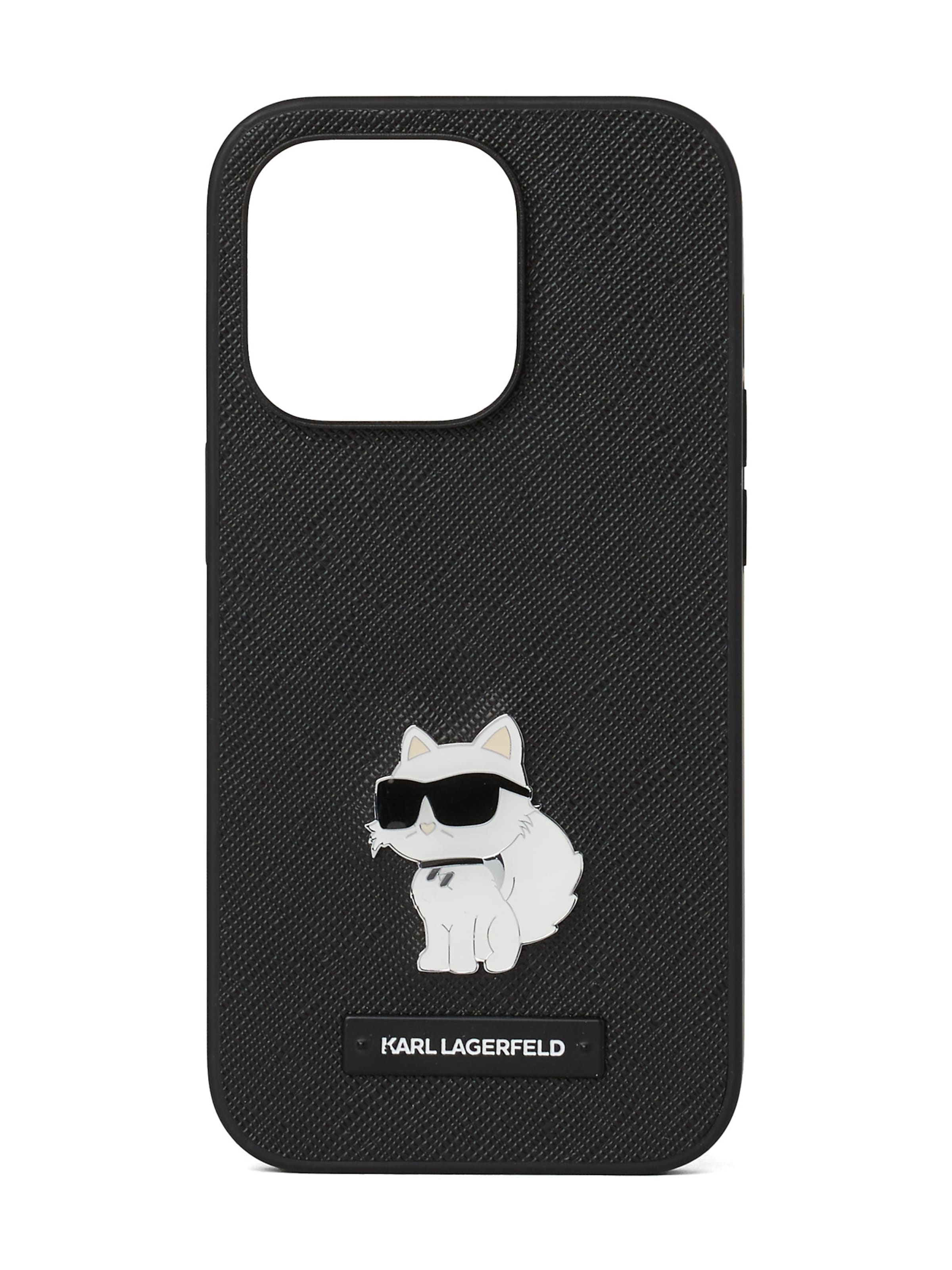 Karl Lagerfeld Telefonitasku 'Ikon Choupette iPhone 16 Pro Max', värv must: eest vaates