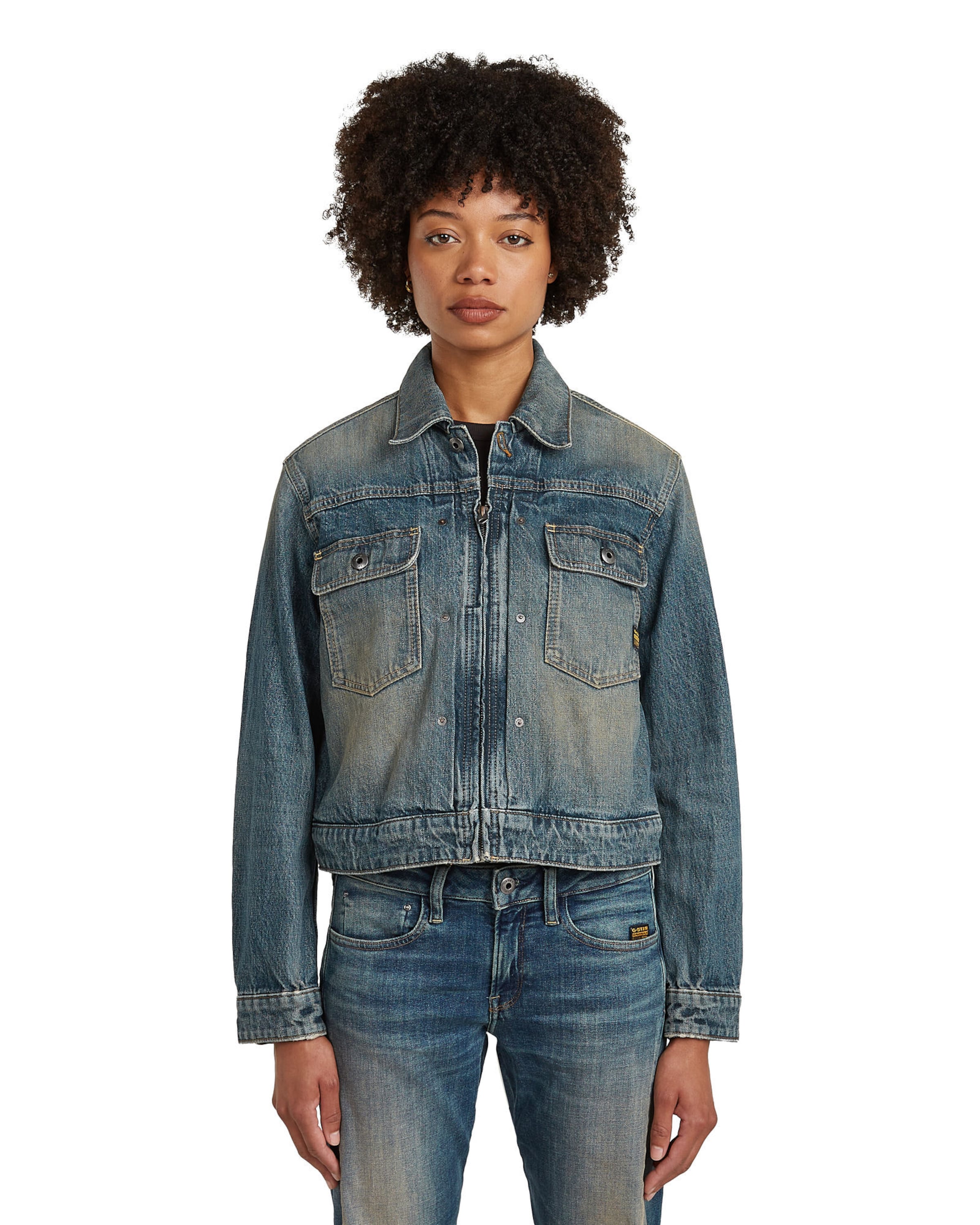 G-STAR Tussenjas 'Shrunken Boxy Jacket' in Blauw: voorkant