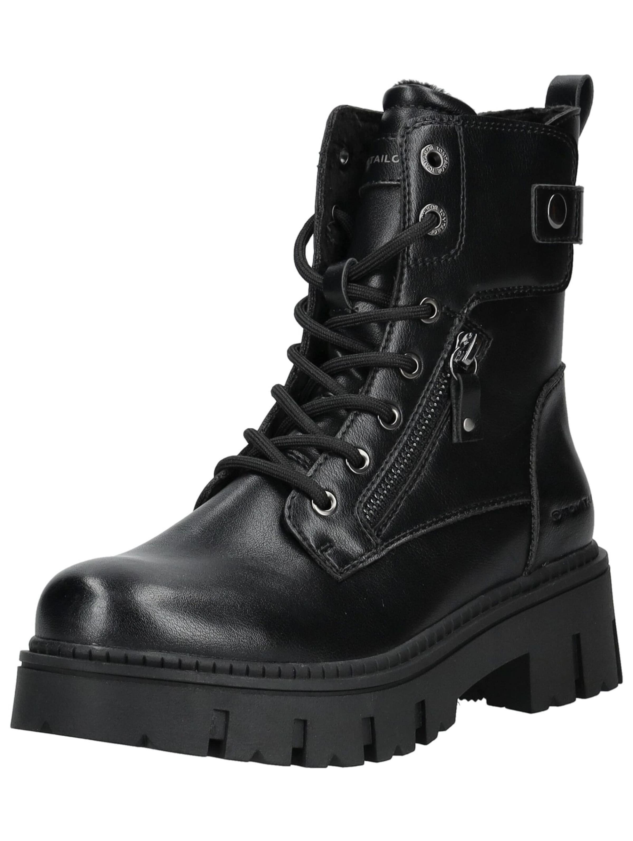 TOM TAILOR Lace-up bootie in Black: front