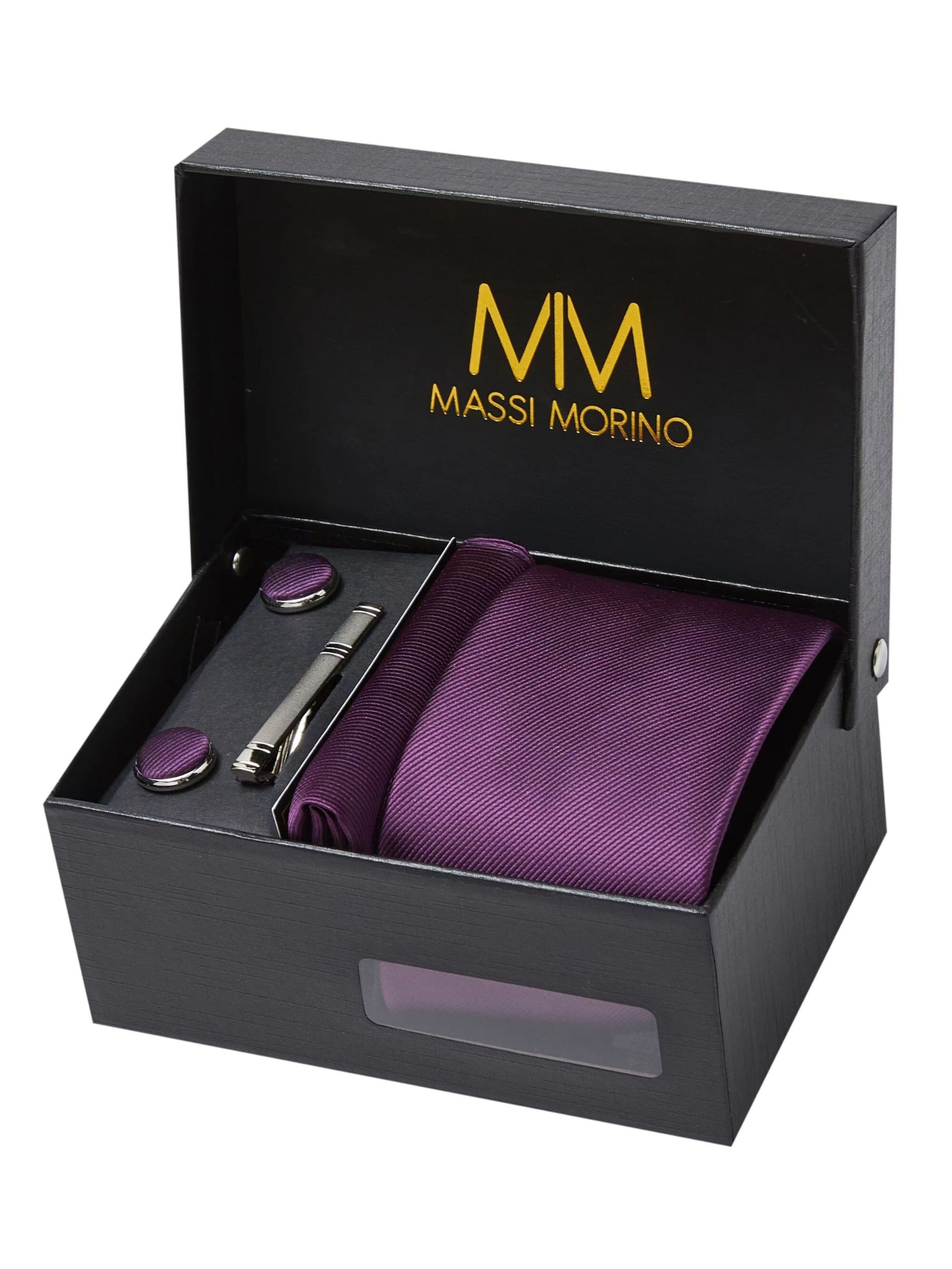 Massi Morino 5-in-1 Krawatten-Set, Länge Krawatte 147 cm in Lila: Vorderseite
