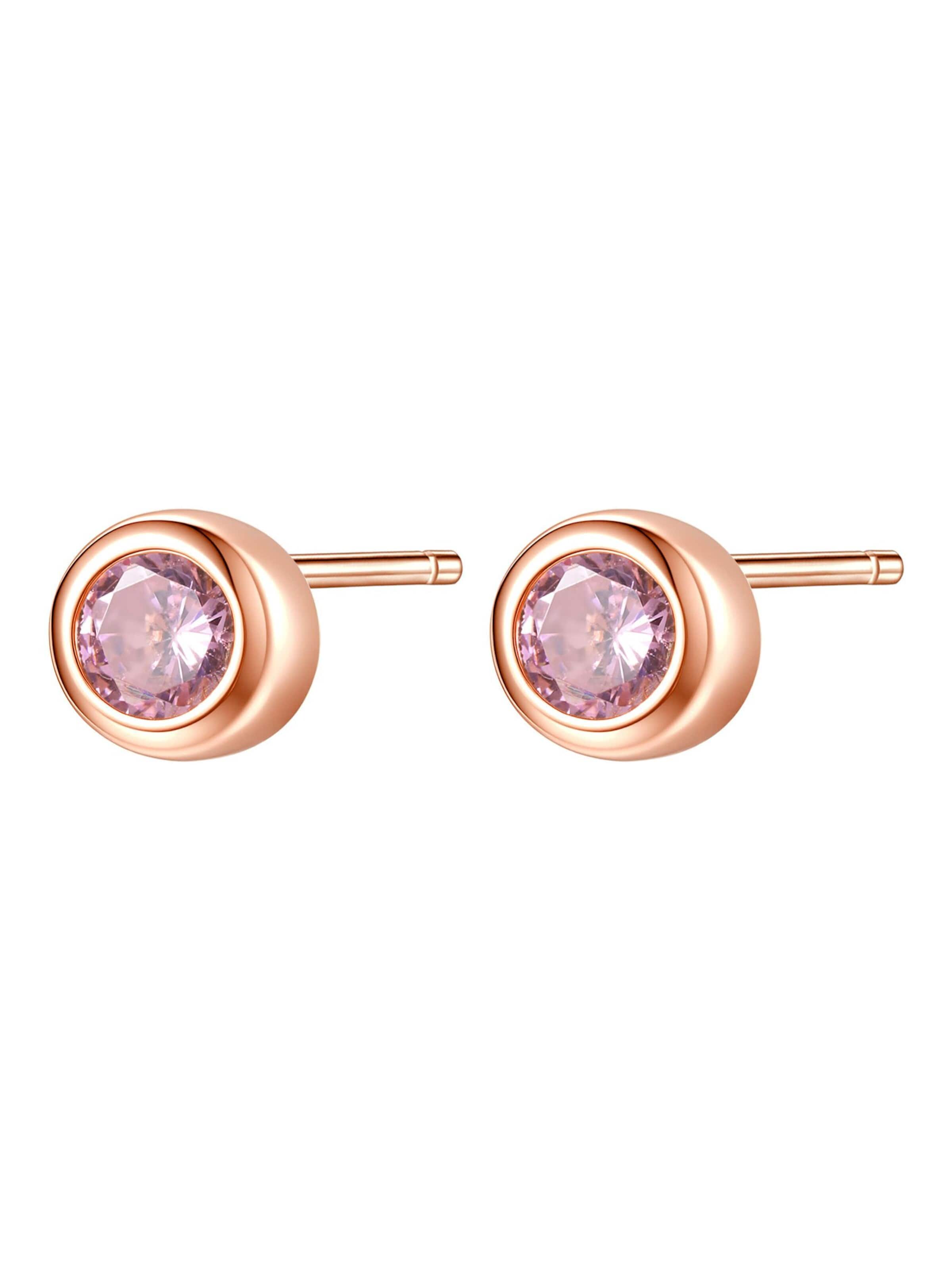 Hey Happiness Oorbellen 'Large Pink Bezel Cubic Zirconia' in Goud: voorkant