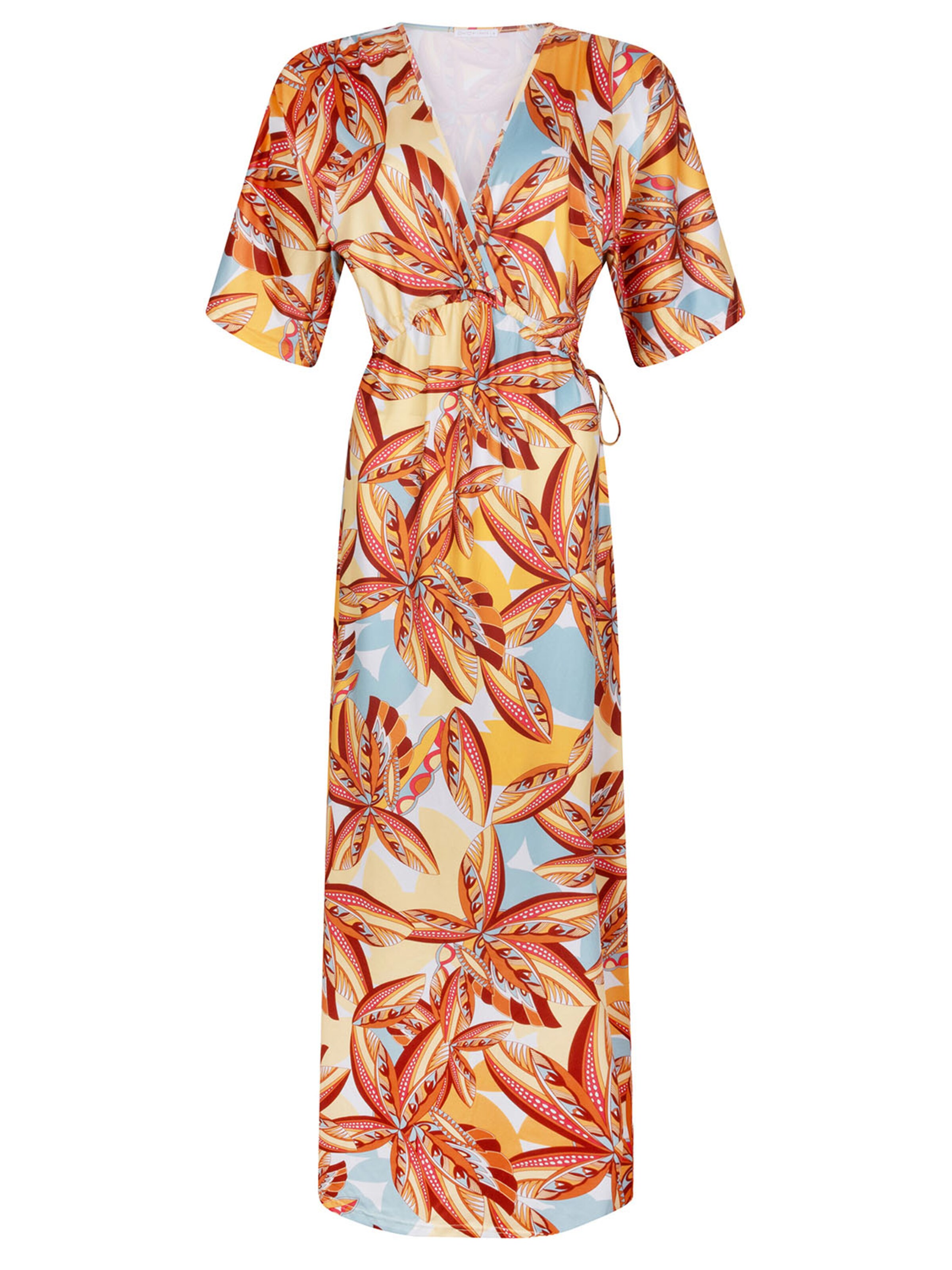 Chic by Lirette Jurk 'Kimono Lotus Palm' in Geel: voorkant