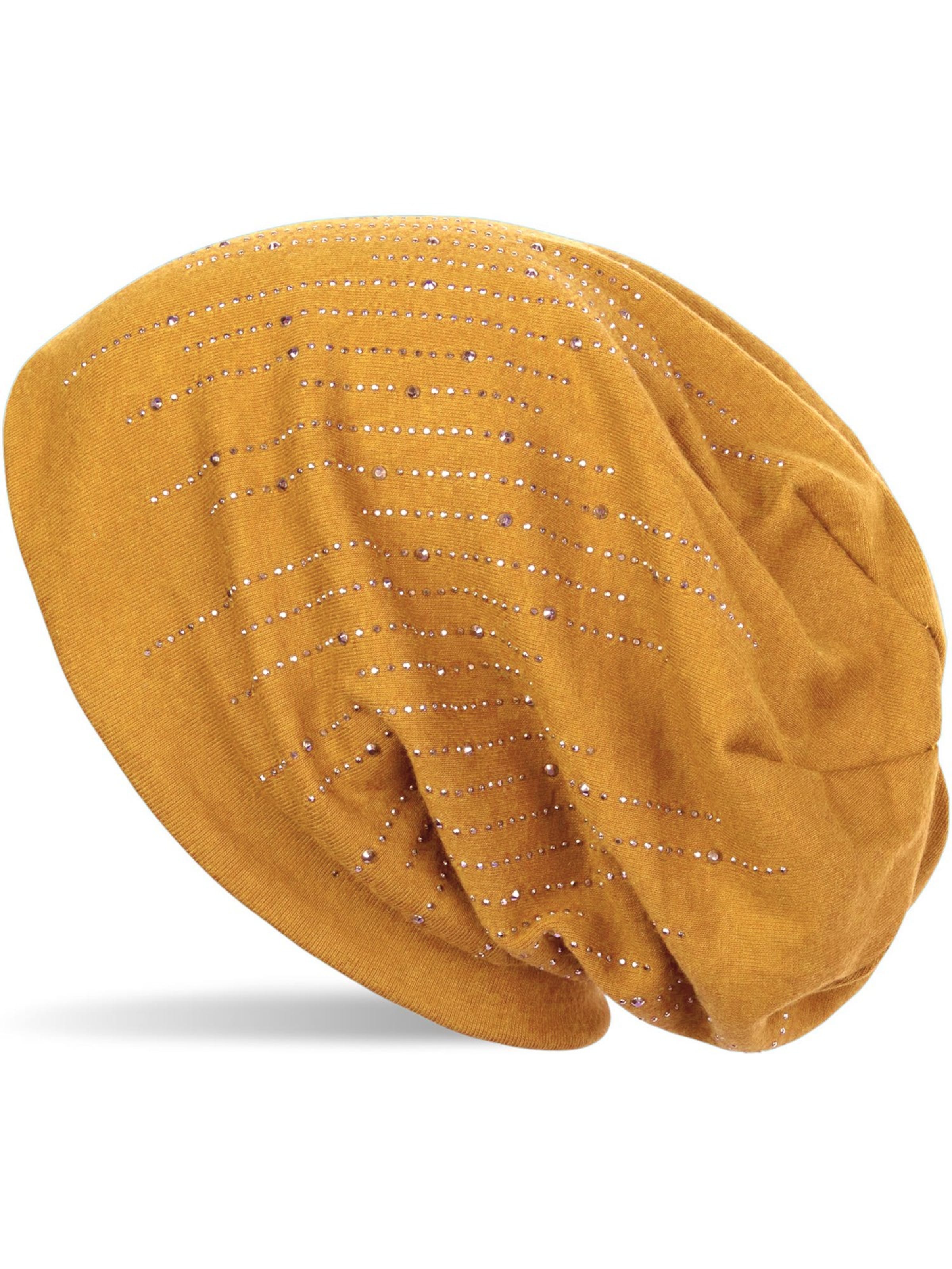styleBREAKER Mütze 'Beanie mit Strass Streifen'‌‌‌‌ in Gelb: Vorderseite