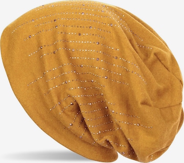 styleBREAKER Mütze 'Beanie mit Strass Streifen' in Gelb: Vorderseite