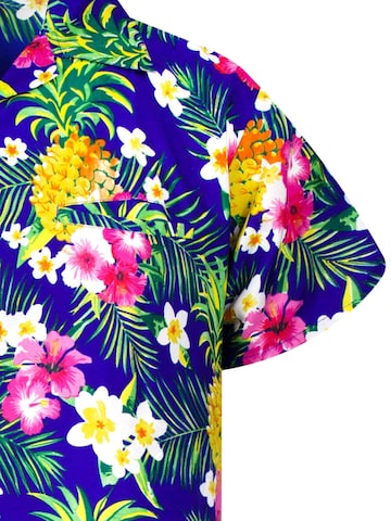 King Kameha Regular fit Overhemd 'Pineapple Flowers' in Blauw