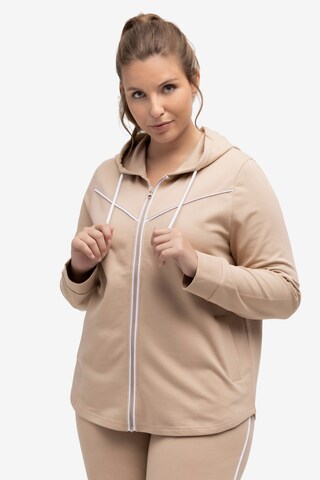 Ulla Popken Zip-Up Hoodie in Beige: front