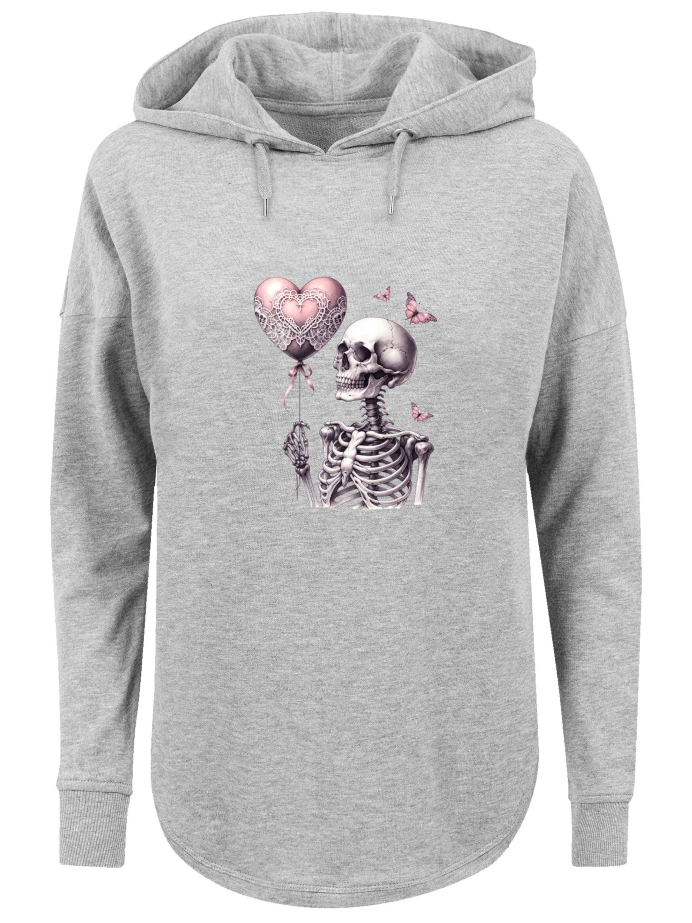 F4NT4STIC Sweatshirt 'Skeleton holding heart balloon' in Grau: Vorderseite