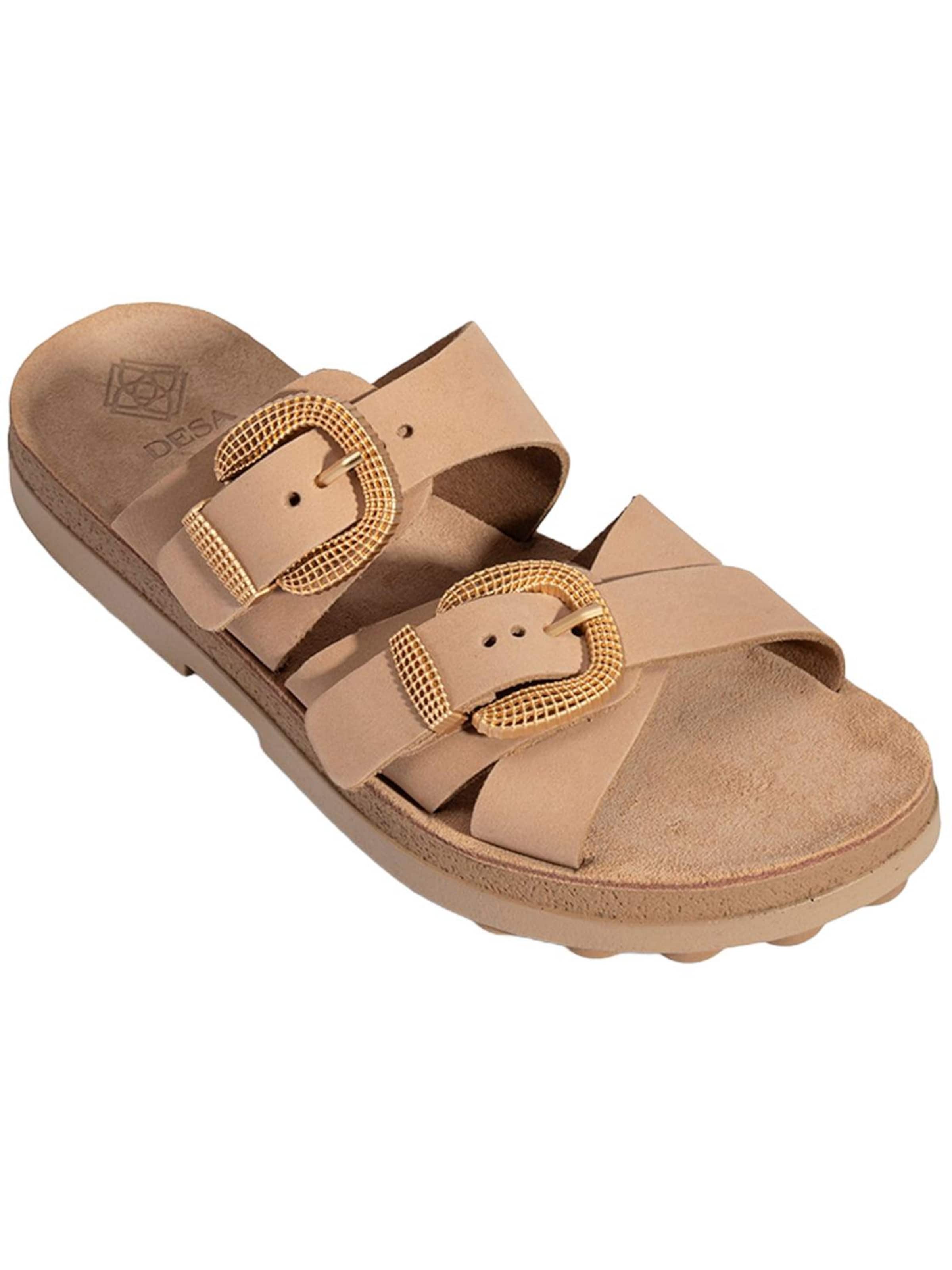Desa Slipper 'DESA Damen-Keilsandalen aus Nubukleder mit Schnallendetail' in Beige: front