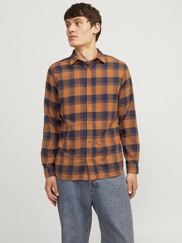 JACK & JONES Slim fit Button Up Shirt 'JJJoshua' in Brown: front