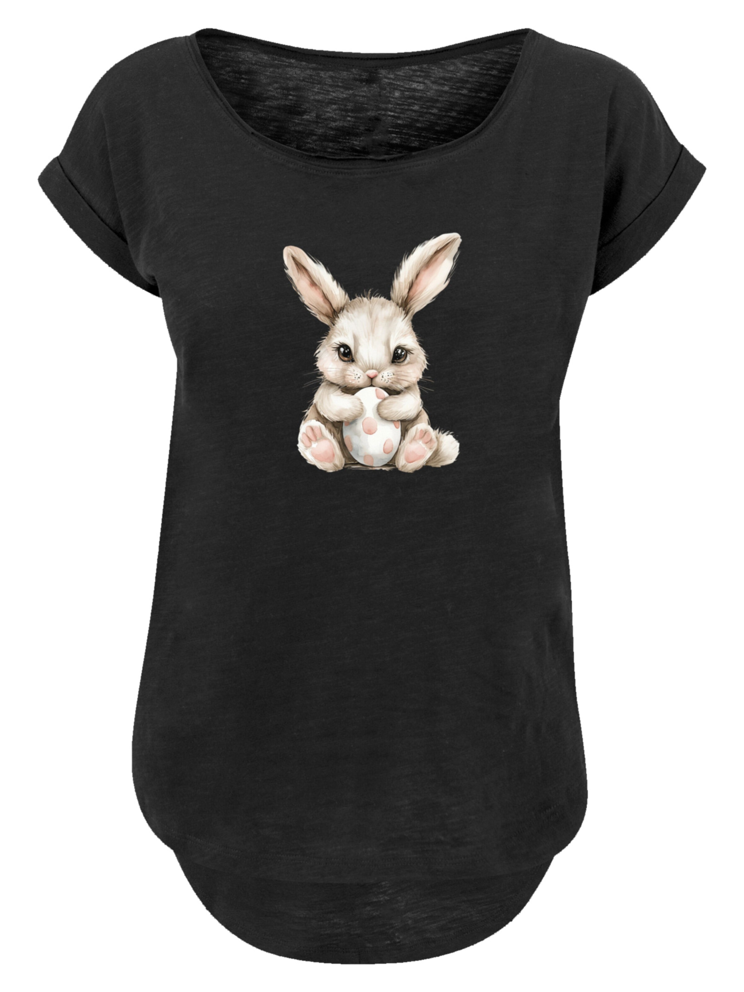 F4NT4STIC Shirt 'Niedlicher Osterhase Mit Ei' in Zwart: voorkant