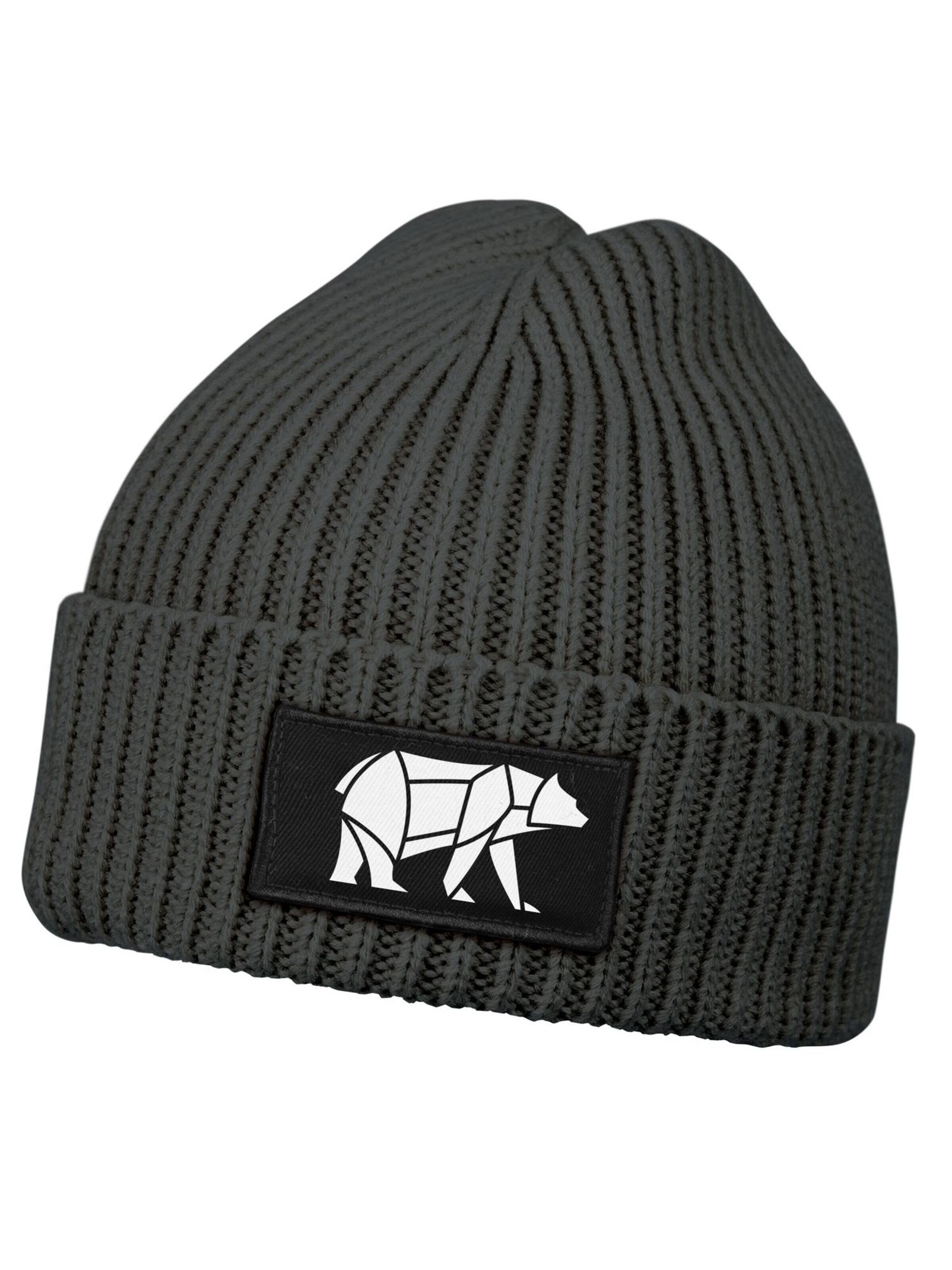 Neverless Beanie 'Bär Lineart Polygon' in Grey: front