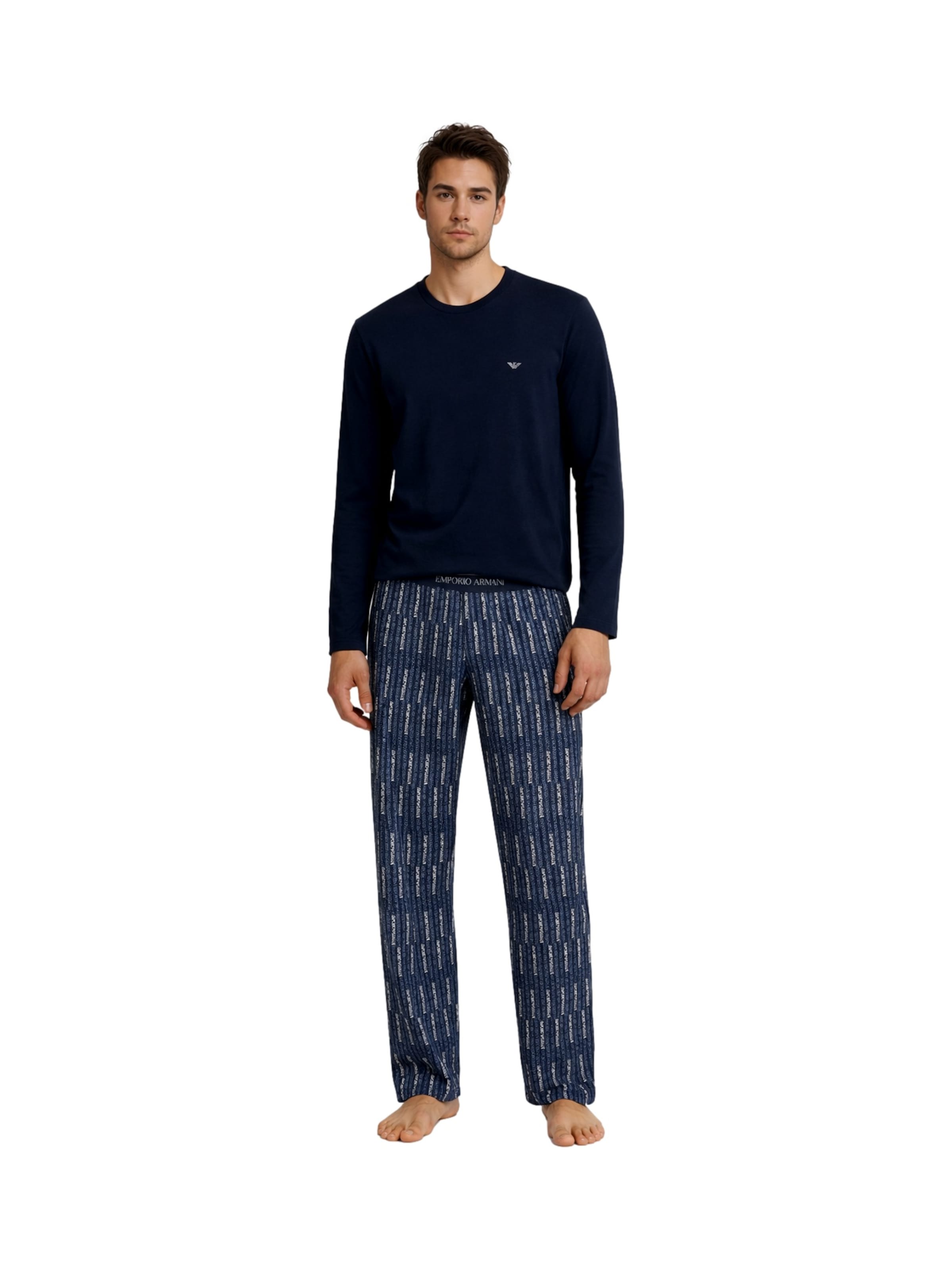 Emporio Armani - Pijama largo en azul: frente