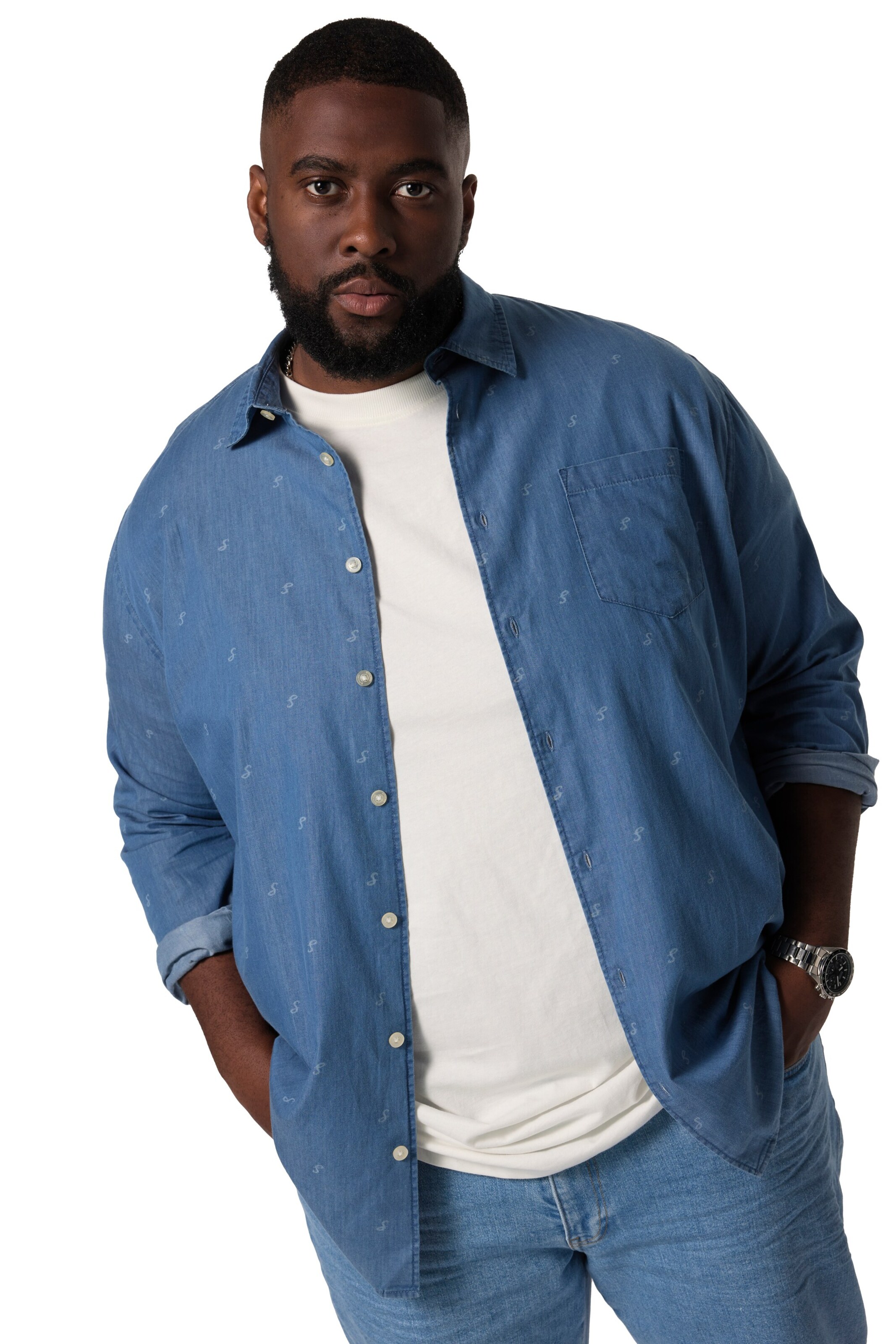 STHUGE Regular fit Button Up Shirt in Blue: front