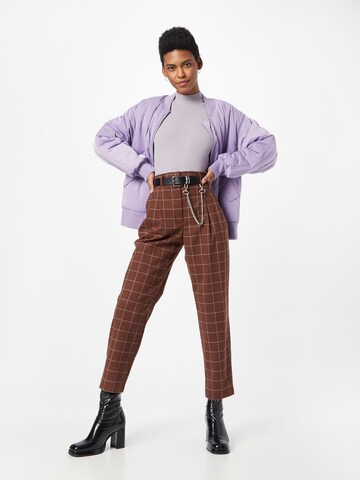 Monki Tapered Pleat-Front Pants in Brown