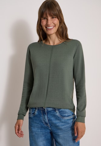CECIL Basic Pullover mit Rundhals in Unifarbe in Grün: Vorderseite