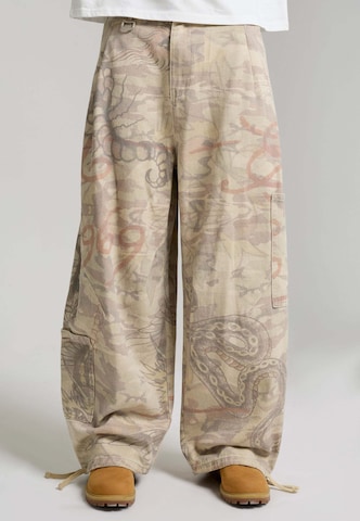 Wide leg Pantaloni de la Ed Hardy pe bej: față