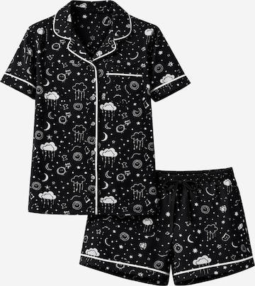 LEAFLETIC Shorty 'Leafletic Women’s Printed Night Wear Short Set' in Schwarz: Vorderseite