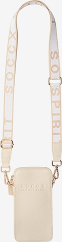 Soccx Smartphone-Tasche mit Logo und Intarsia-Webriemen in Beige: Vorderseite