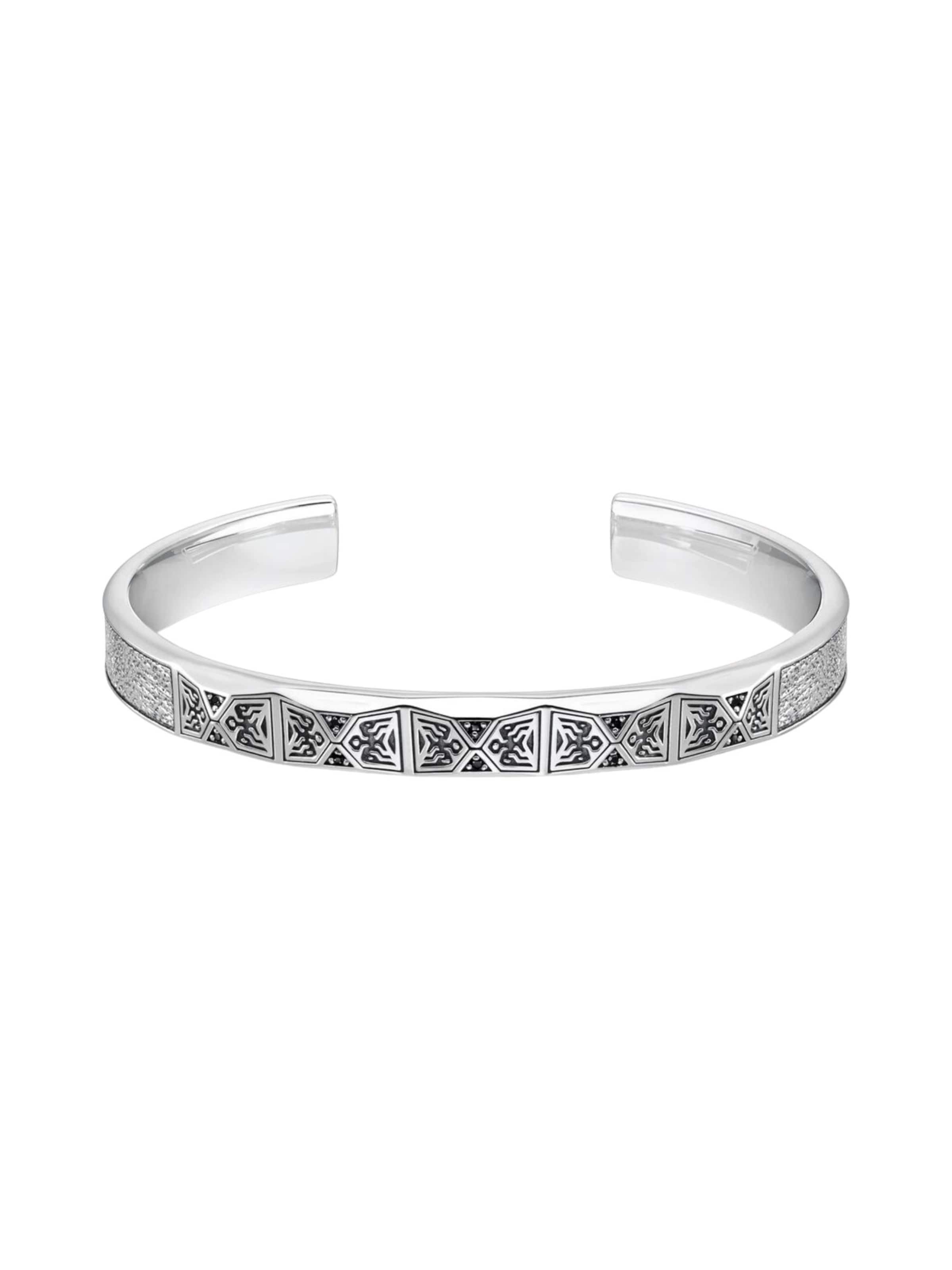 Thomas Sabo Bracelet 'Armreif Facettiertes Design mit schwarzen Steinen Silber' in Silver: front