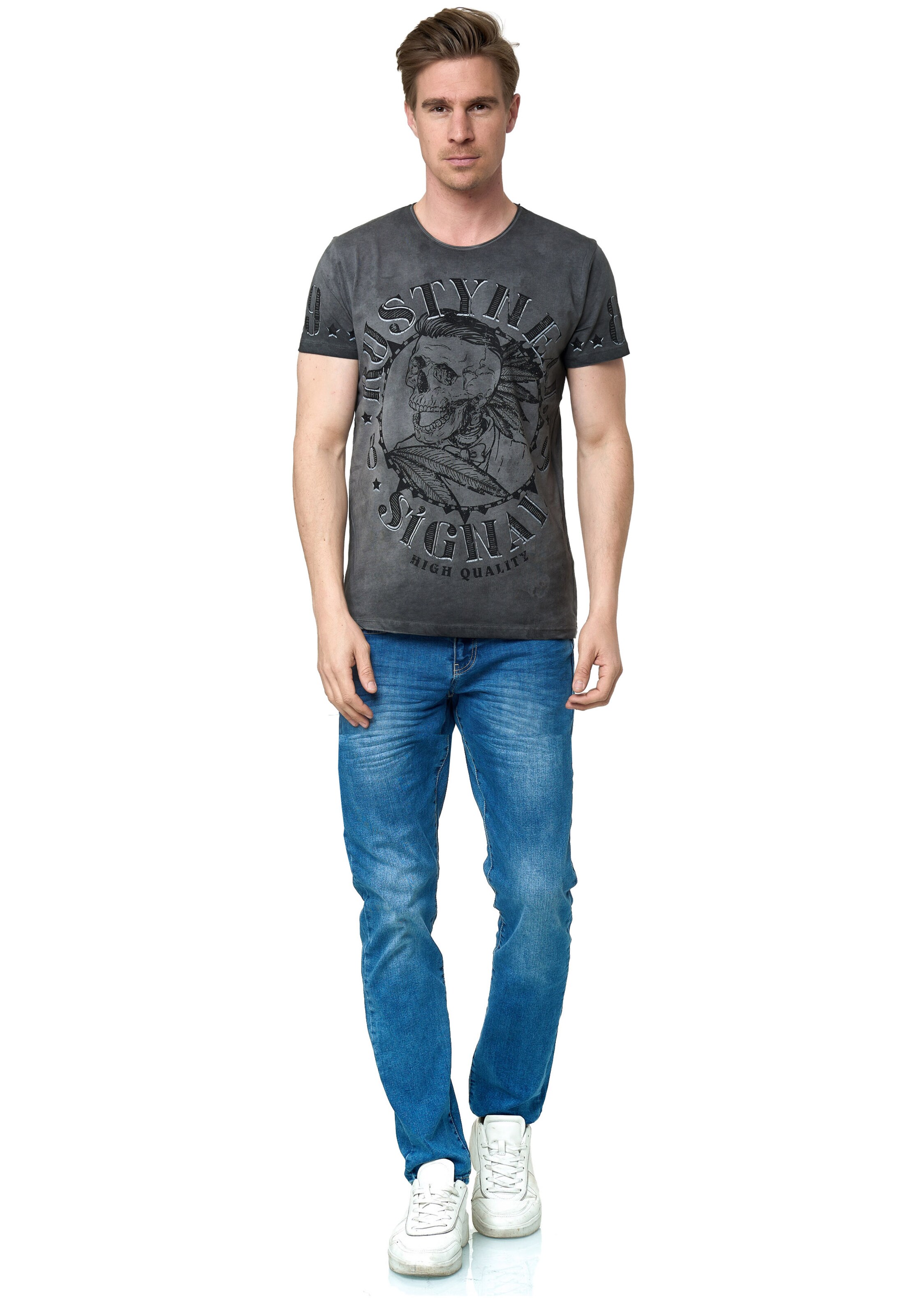 Rusty Neal T-Shirt Totenkopf in Grau