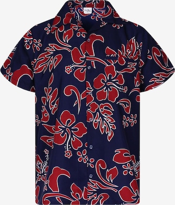 King Kameha Shirt 'Hibiscus Blue Line' in Red: front