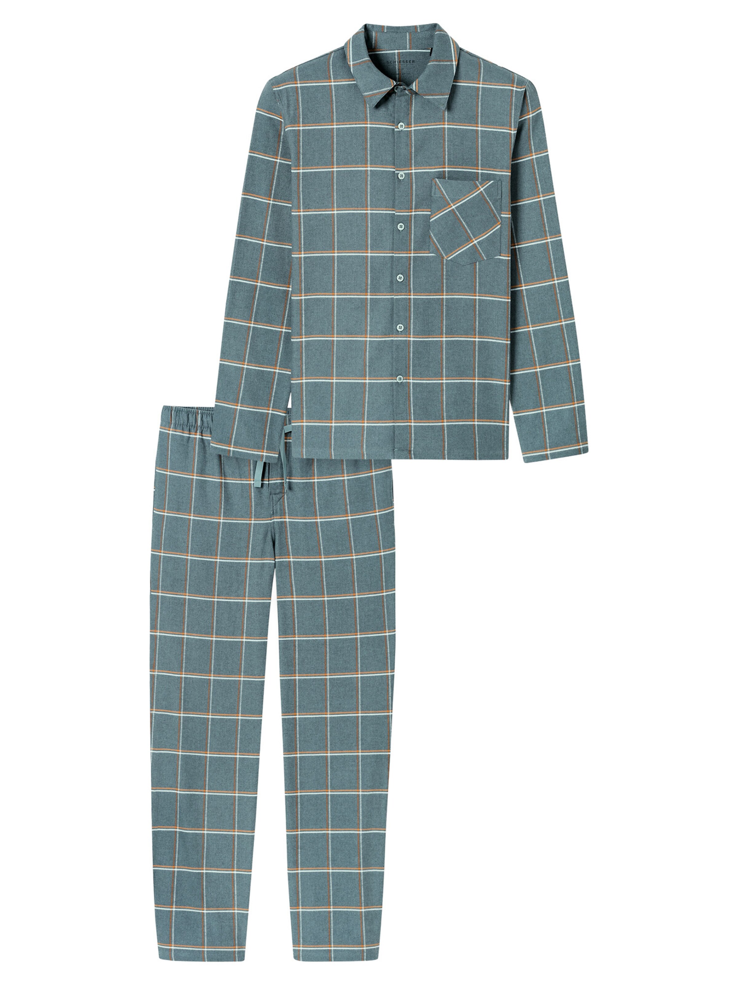 SCHIESSER - Pijama largo 'Selected Premium Warming' en verde: frente