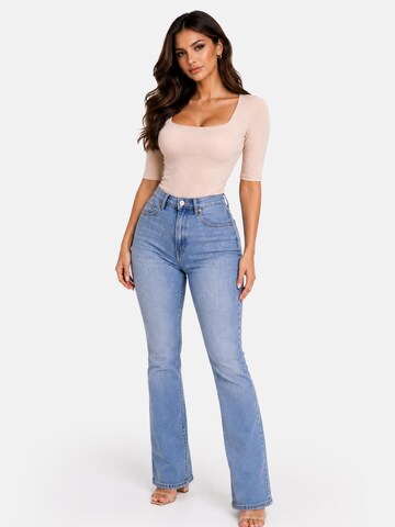 PANTHEROAR Tričko 'Caro Neck Short Sleeve Top' - Béžová