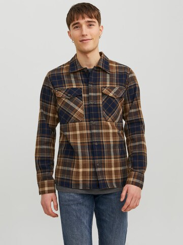 JACK & JONES Regular fit Button Up Shirt 'EEDDIE' in Brown: front