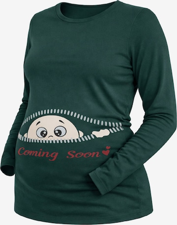 M.M.C. Shirt 'Coming Soon Umstandslangarmshirt' in Green: front